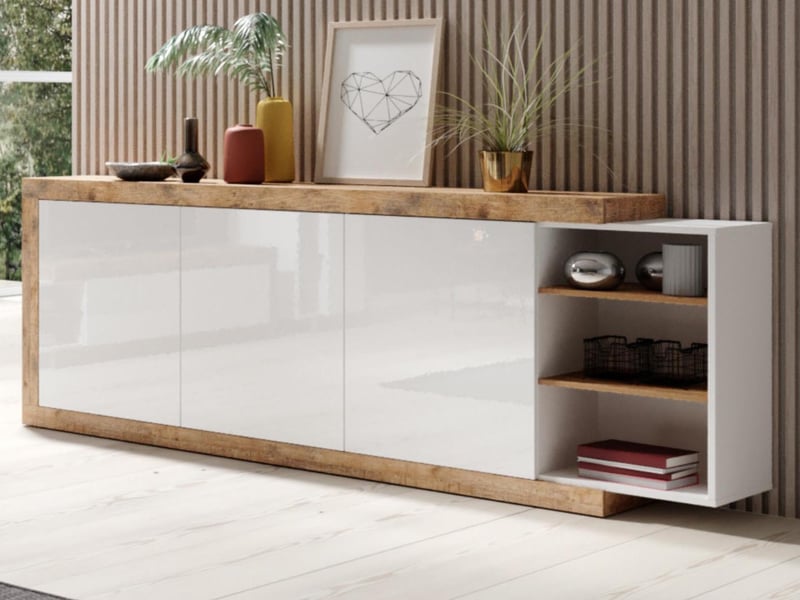 Buffet/bahut sino 3 portes 220 cm chêne/blanc laqué  - Conforama B