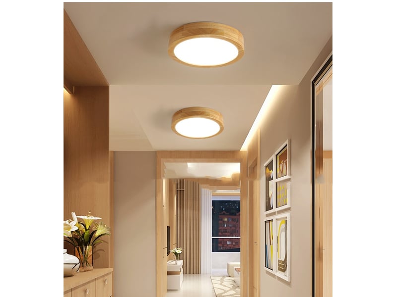  Plafonnier bois  luminaire plafonnier plafonnier rond plat nordique   23x5cm  - Conforama D