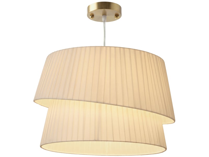  Suspension élégante à double abat-jour, rosace de plafond dorée, câble réglable, ampoule non incluse (e14 40w), blanche  - Conforama A