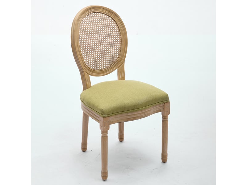  Lot de 2 chaises de salle à manger en tissu lin et rotin vert olive W3223P520424 - Conforama B