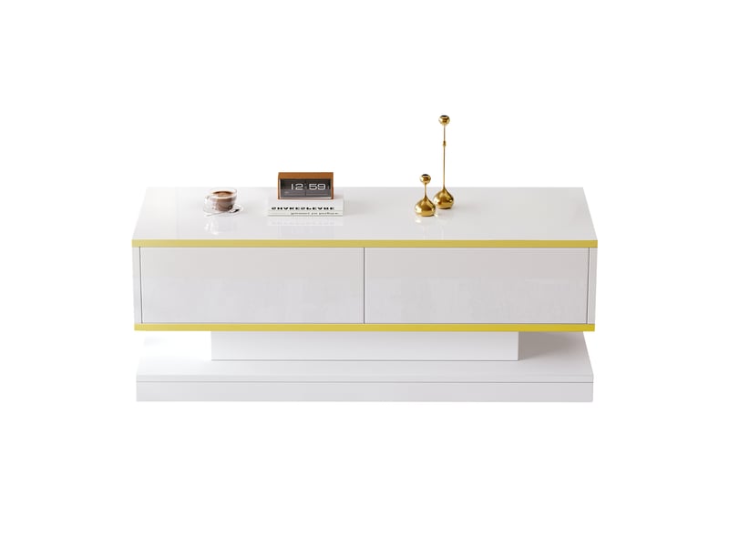  Table basse, 100x50x38 cm, 2 tiroirs, panneau de particules, blanc  - Conforama A