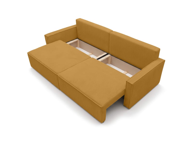  Farah - canapé droit 3 places convertible accoudoirs slim en velours cotelé  - Conforama D