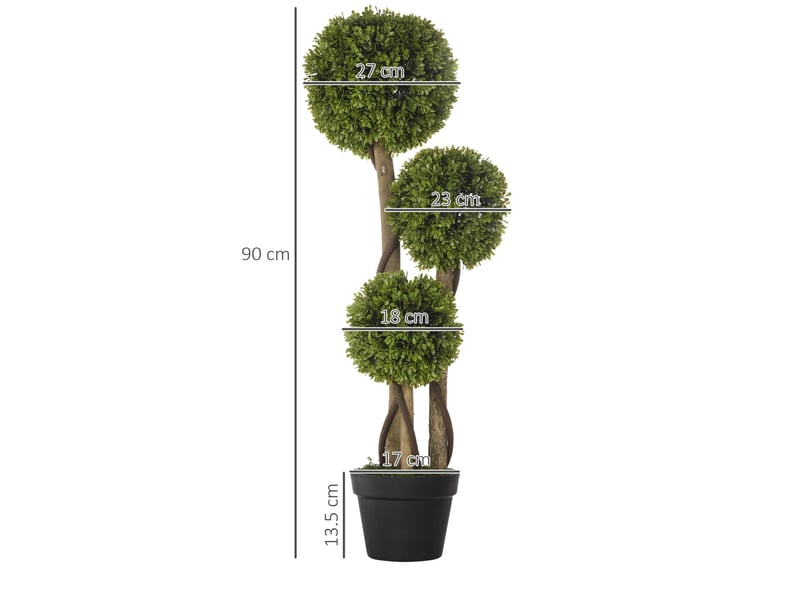  Plante de buis artificielle avec 3 boules et un pot inclus, base renforcée, hauteur 90 cm  - Conforama E