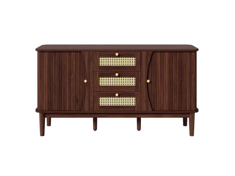 Buffet bas 141 cm à portes coulissantes et 3 tiroirs rotin homvra - Conforama B