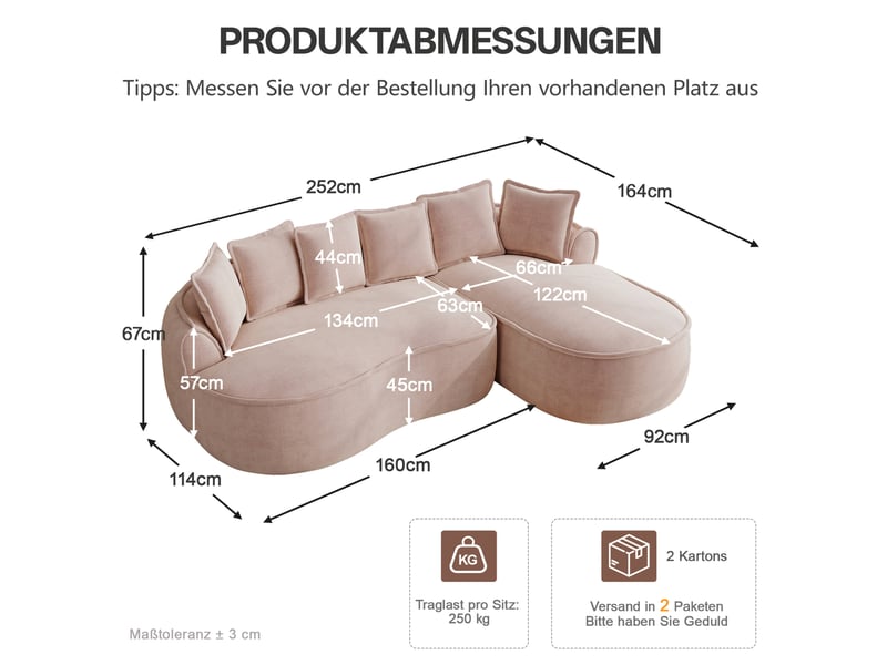  Canapé d'angle modulable 3 places en chenille rose avec méridienne droite  - Conforama C