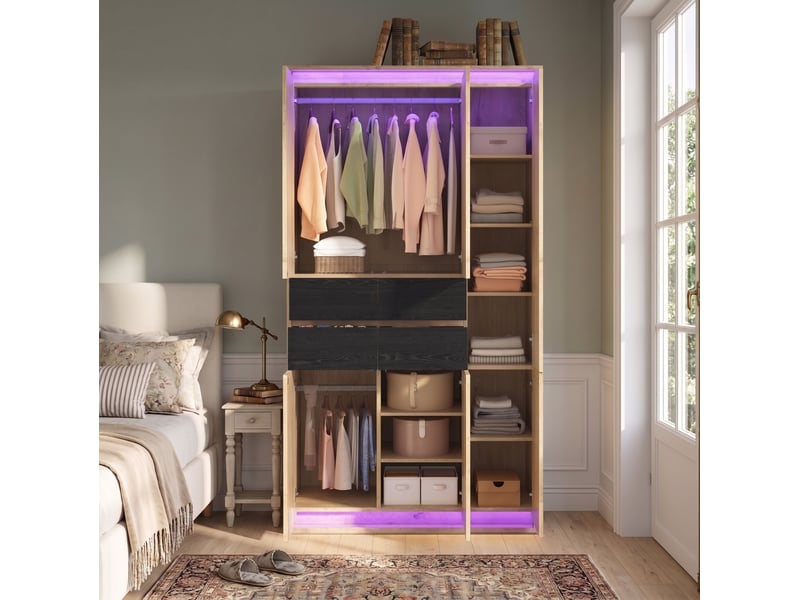  Armoire modenvie avec miroir et éclairage led 110 x 47 x 200 cm mdf chêne et anthracite  - Conforama B