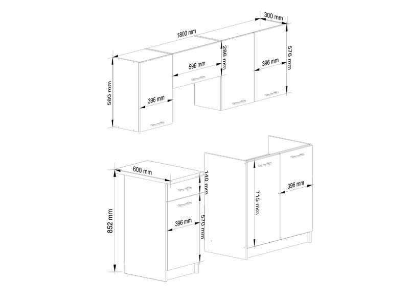  Ensemble de cuisine akord oliwia 1.8m blanc 180 cm 7 portes 1 tiroir façade béton 8 étagères 180x46x203 cm Oliwia 1.8M - Conforama C