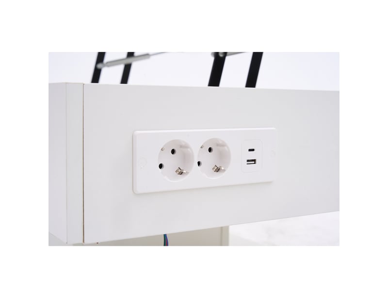  Table basse 100x50x42 cm relevable avec led et prises, blanc  - Conforama R