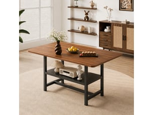 Table à manger rectangulaire 4 à 6 personnes avec étagère de rangement - métal mdf noyer et noir 160 × 90 × 76 cm
