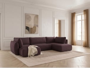 Canapé d'angle gauche convertible <strong>BOBOCHIC</strong> <strong>ESMEE</strong> 5 places Tissu violet avec coffre de rangement