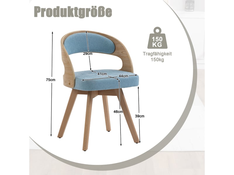  Chaise de salle à manger pivotante en lin avec dossier ergonomique et assise rembourrée, pour cuisine, bleu  - Conforama E