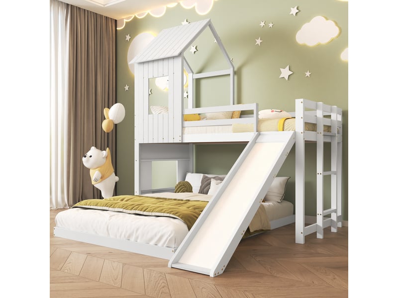  Lit superposé 90x200(140x200)cm coloris blanc lit enfant blanc - Conforama E