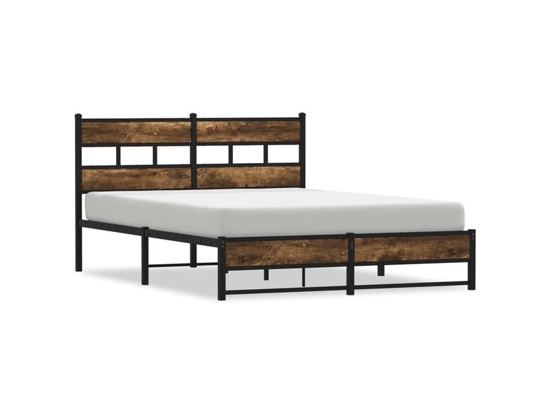  Lit double- lit adulte -  cadre de lit en métal sans matelas chêne fumé 150x200 cm  - Conforama A