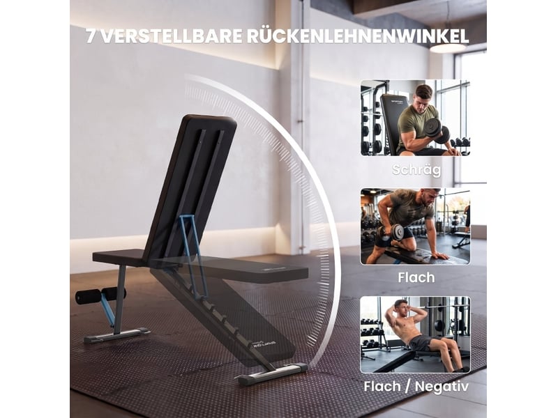 Banc de musculation réglable 115 x 32,5 x 43 cm noir, cadre en acier, dossier 7 positions, repose-jambes - Conforama E