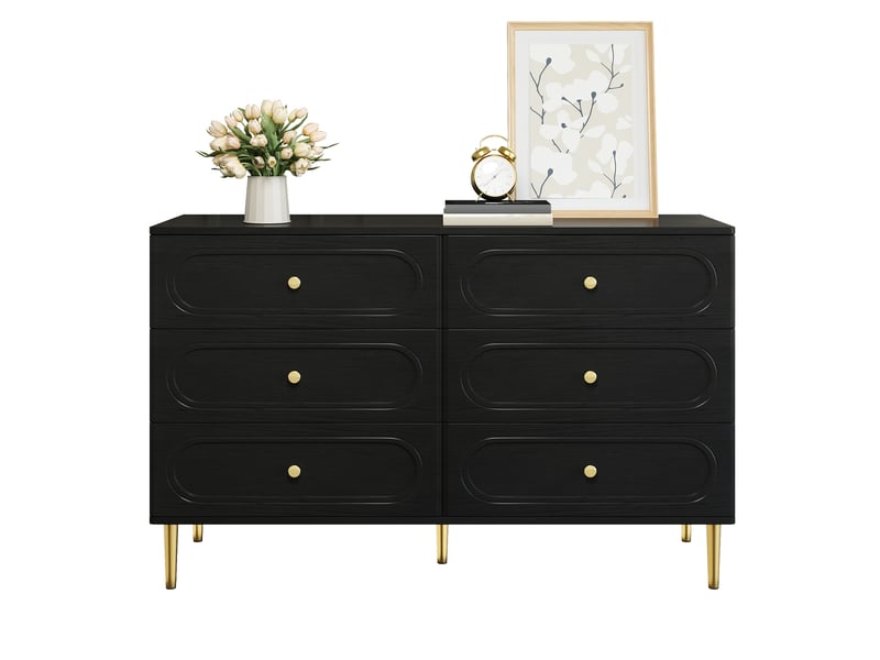  Commode avec 6 tiroirs et pieds en métal pour salon ou chambre en mdf 120×40×75 cm noire  - Conforama A