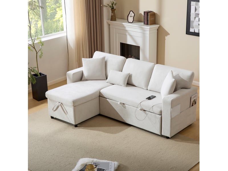  Canapé d'angle convertible modenvie 4 places réversible avec rangement usb beige 214 x 131 x 87 cm  - Conforama E
