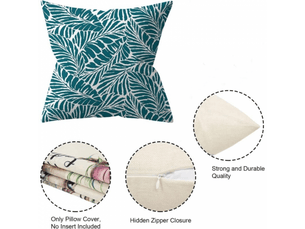 Lot de 4 housse de coussin - lot de 4 45 x 45 cm, turquoise housses de coussin d'extérieur, plante verte, coussins décoratifs pour jardin