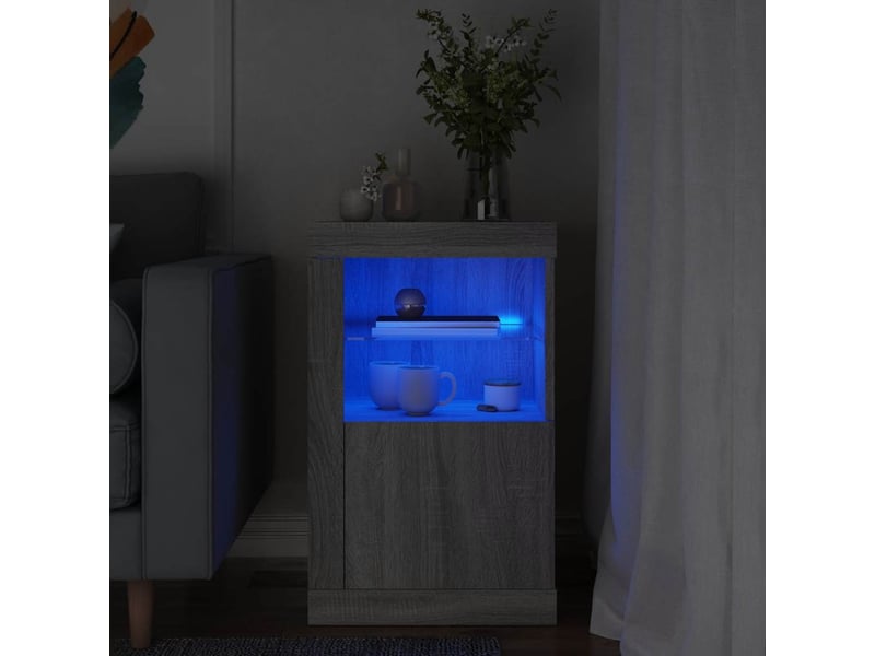 Armoire latérale, meuble de rangement et lumières led sonoma gris bois d'ingénierie  - Conforama B
