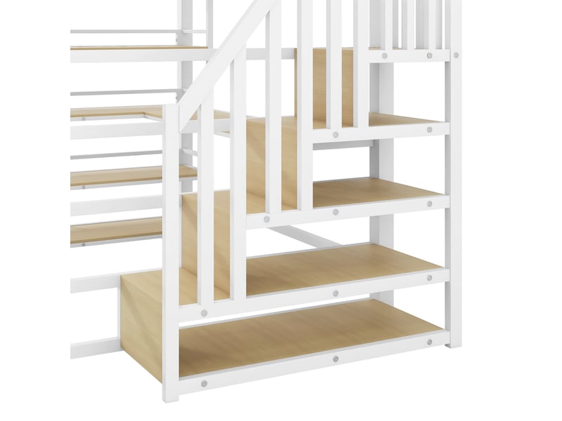  Lit mezzanine 140x200 cm 2 places avec escalier, bureau, rangements et led, blanc  - Conforama D