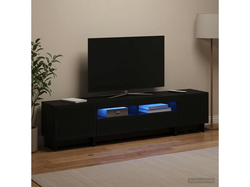  Meuble tv - banc tv - meuble de rangement led 5 pièces noir bois d'ingénierie  - Conforama B