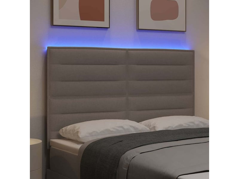  Tête de lit | panneau de tête de lit led avec bandes led taupe 144 cm tissu  - Conforama E