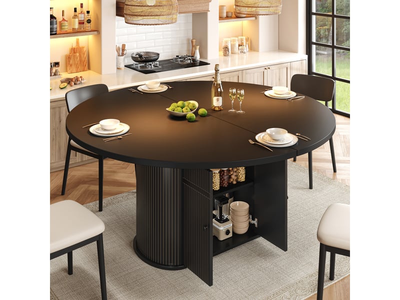  Table à manger extensible 118-158 x 118 x 76,5 cm, 4 à 6 personnes, espace de rangement, gain de place, table de cuisine, mdf, noir Bliss Lite - Conforama D