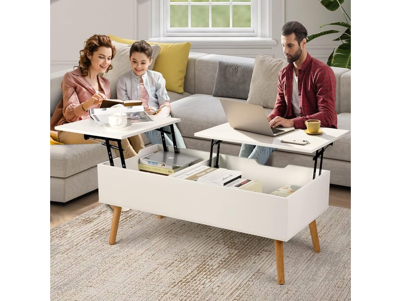  Table basse extensible à plateau relevable (blanche)  - Conforama E