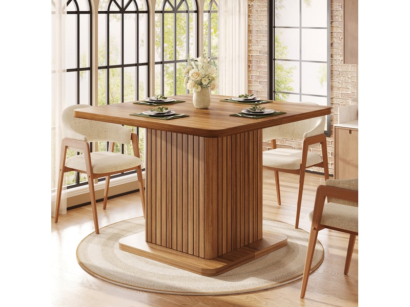 Table à manger carrée 80x80x76 cm avec rangement intégré en mdf couleur bois foncé, design naturel - Conforama D