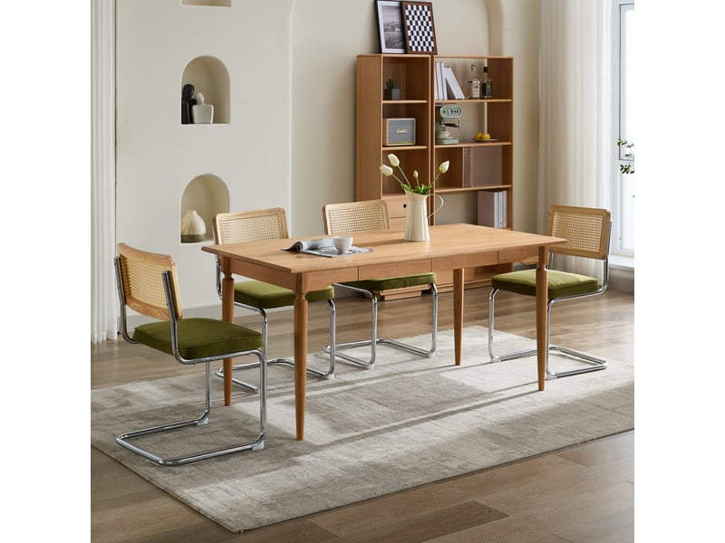  Lot de 2 chaises de salle à manger - 59x47x81cm - chaises porte-à-faux design breuer en rotin et assise velours - vert  - Conforama C