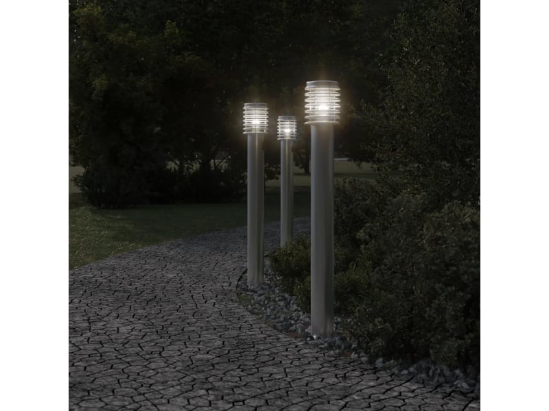  Lampadaires d'extérieur 3 pcs argenté 110 cm acier inoxydable argent 02_0042556  - Conforama C