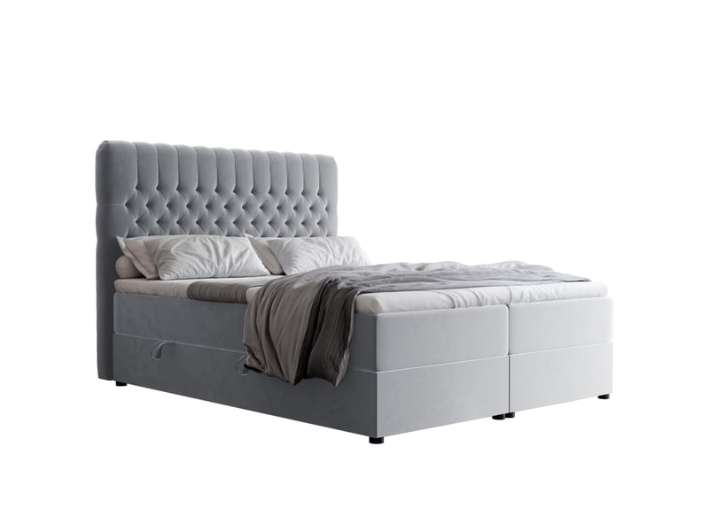  Lit adulte alba - 200x200 cm - matelas ressorts + surmatelas - coffre de rangement - velours doux hydrofuge gris ALBA - Conforama A