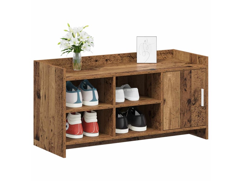  Meuble à chaussure, cabinet à chaussures avec porte bois ancien 100x39,5x51 cm  - Conforama C