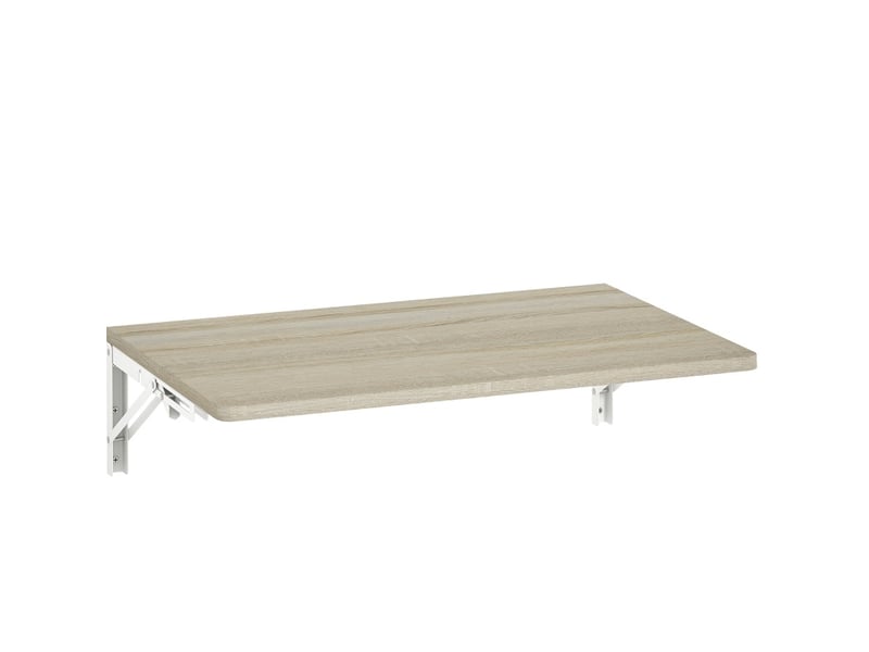  Bureau mural rabattable tcqpz 60 x 40 cm chene clair, table murale pliante peu encombrante, plateau melamine, angles arrondis, panneau de particules et metal  - Conforama A