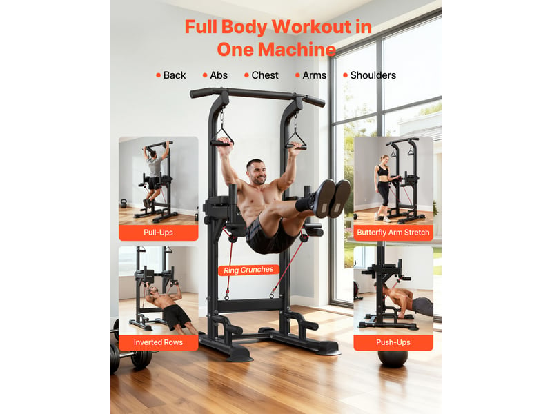  Vevor barre de traction autoportante capacite 150 kg, chaise romaine hauteur et dossier reglables, tour de musculation dips pompes releves de jambes tirage inverse, station entrainement domicile  - Conforama B
