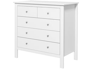 Commode à 5 tiroirs pour chambre et salon en bois blanc, 79 x 39,5 x 80,5 cm