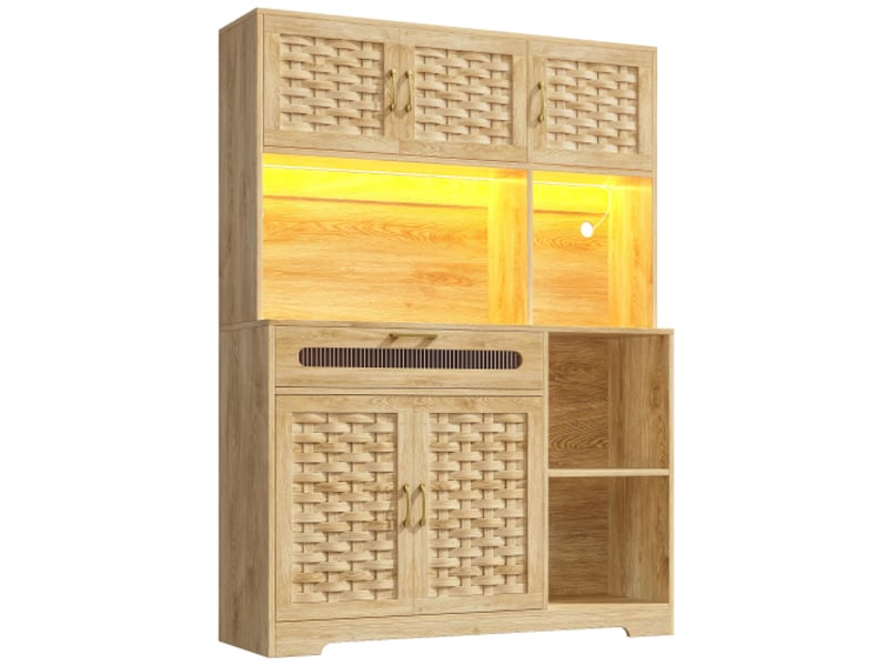  Buffet haut 120x40x180 cm, meuble haut pour salon et salle à manger avec tiroirs et portes mdf texturées  - Conforama A