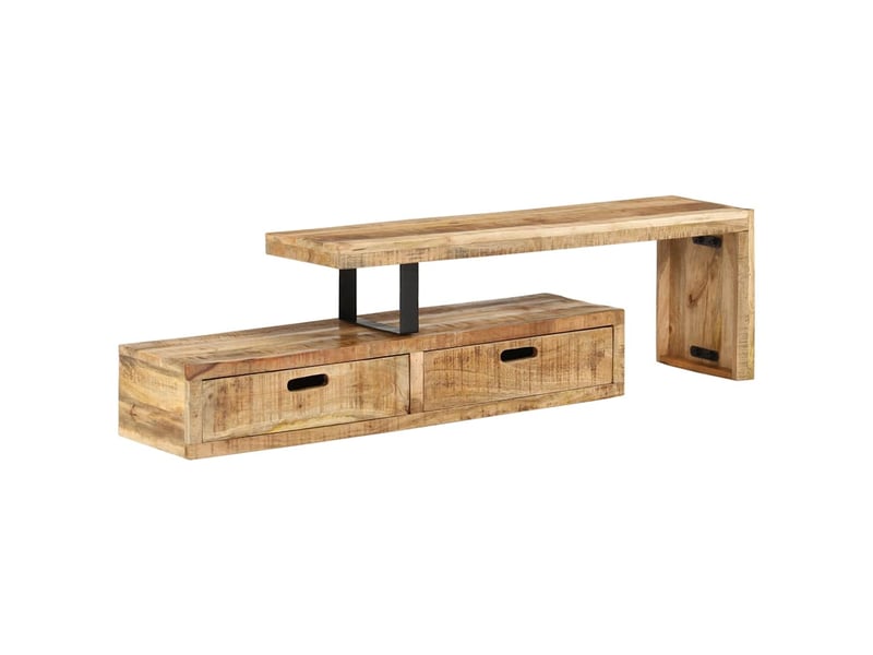  Meuble tv - banc tv - meuble de rangement (118-200) x 30 x 40 cm en bois massif de manguier  - Conforama E