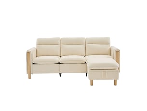 Canapé d'angle réversible fixe <strong>STILVORA</strong> <strong></strong> 3 places Tissu beige avec coffre de rangement