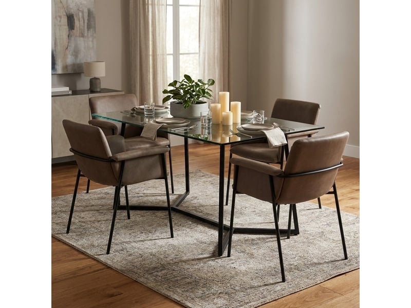  Lot de 4 chaises de salle à manger en simili cuir valeria - marron  - Conforama B