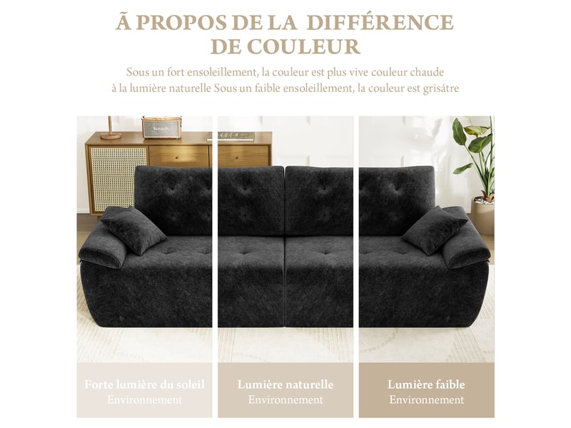 Canapé compressé modulable style nuage scandinave 275cm noir en chenille,mousse compressée haute densité,canapé doux pour salon 275x102x66CM - Conforama R