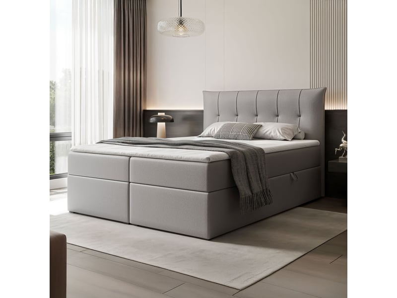 Lit coffre chester - 180x200 cm - avec matelas et surmatelas - éco-cuir - gris CHESTER - Conforama B