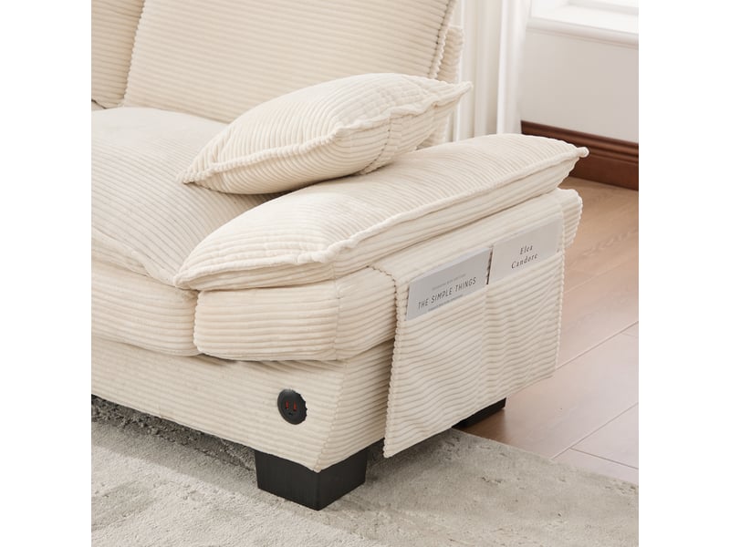  Canapé d'angle 4 places en velours côtelé beige avec usb-c et rangement intégré sous les poufs  - Conforama E