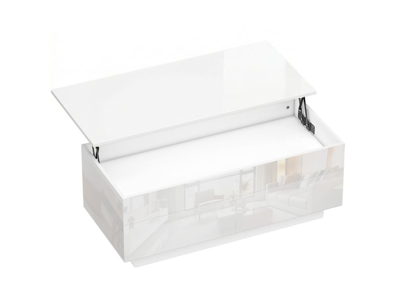  Table basse relevable avec rangement et 2 tiroirs 102 x 48 cm blanc brillant  - Conforama A