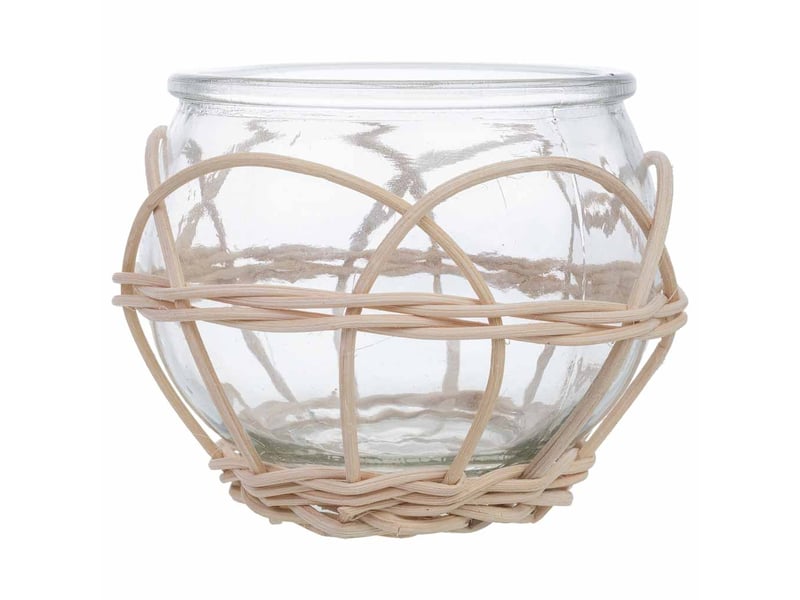  Bougeoir en verre doublé de rotin beige d10 x 8,6 h cm  - Conforama B