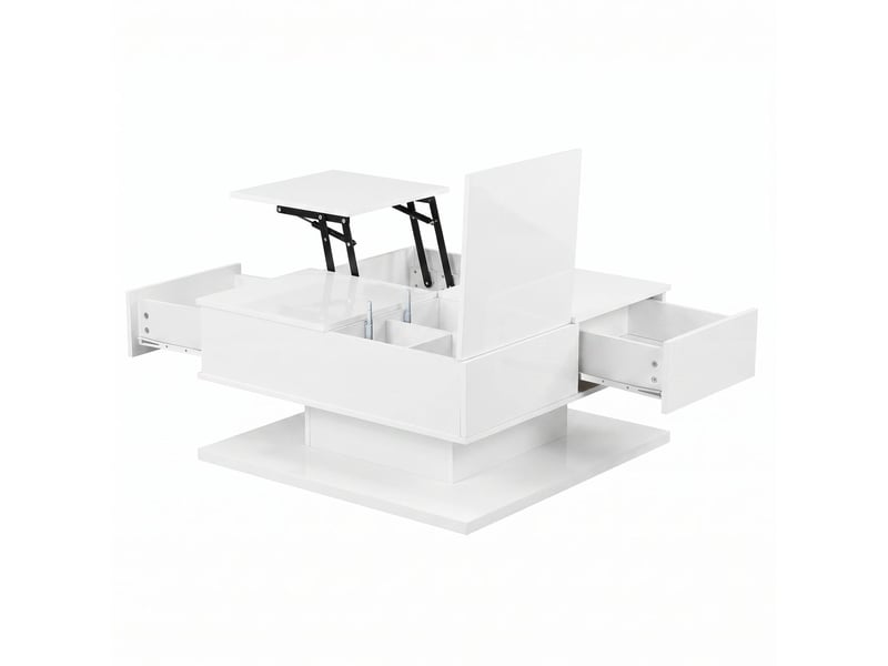  Table basse relevable tiroirs intégrés table basse avec rangement plateau relevable tiroirs éclairage led finition brillante  - Conforama E