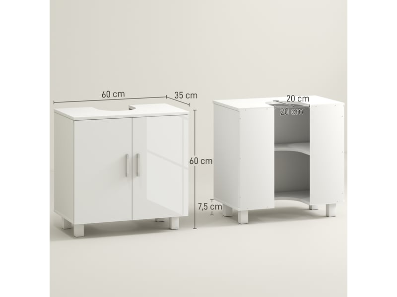  Meuble sous-évier avec 2 portes, 2 étagères et système anti-basculement pour salle de bain, 60 x 35 x 60 cm, blanc  - Conforama E