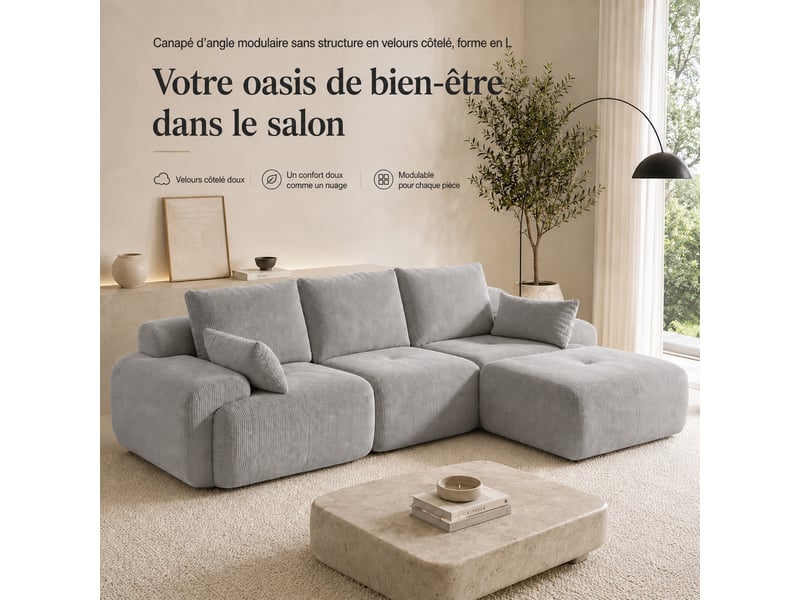 Canapé modulaire à compression, en tissu velours - Conforama B