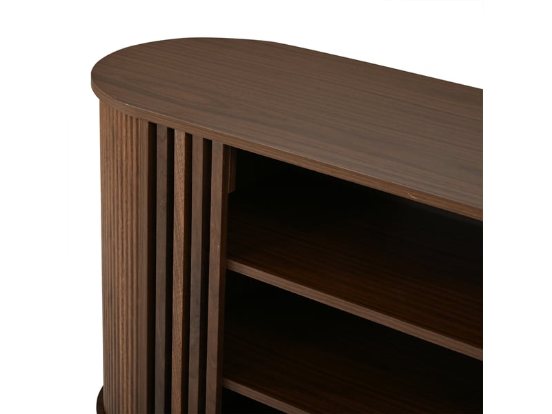  Buffet ouvert, 3 niches, décor à lattes, pieds métalliques réglables, mdf et panneaux, 120 × 40 × 80 cm, effet noyer  - Conforama E