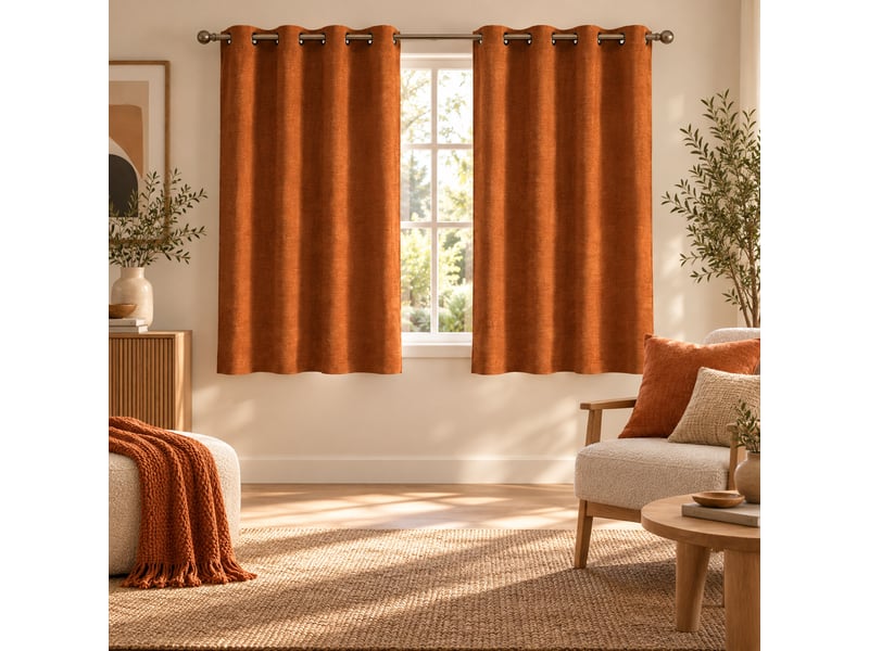  Lot de 2 rideaux à œillets 140 x 180 cm velours chenille cosi terracotta petite hauteur  - Conforama A