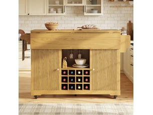 Îlot de cuisine mobile 142,5x80x95 cm, rallonges pliantes, rangement cuisine, desserte cuisine, mdf et métal, naturel
